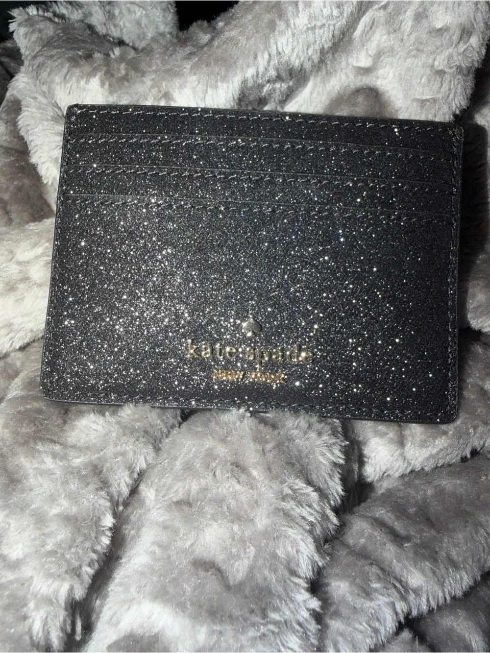 kate spade Black Glitter Card Holder with Gold Logo